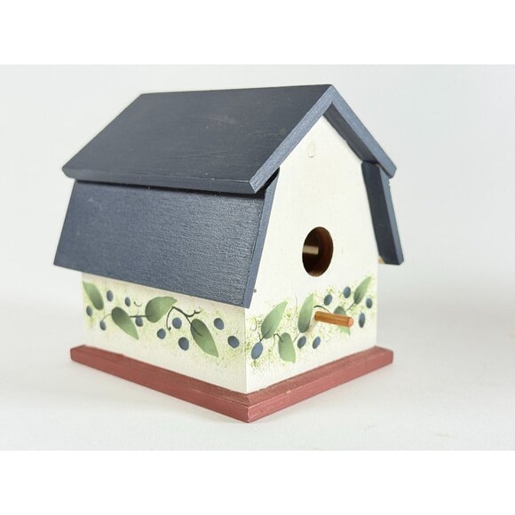 Hand Painted Wooden Birdhouses Set Floral Dk Green Roof Vintage Cottage Garden - Picture 5 of 15
